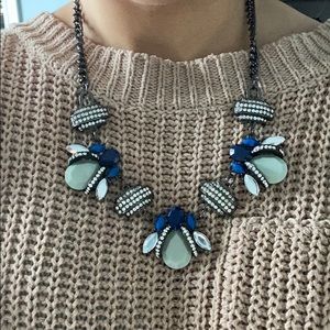 Blue turquoise silver statement necklace